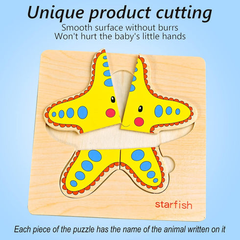8pcs Wooden Puzzles for Toddlers 1-3, Montessori Sea Animal Puzzle for Kids Ages 2-4, Educational Toys