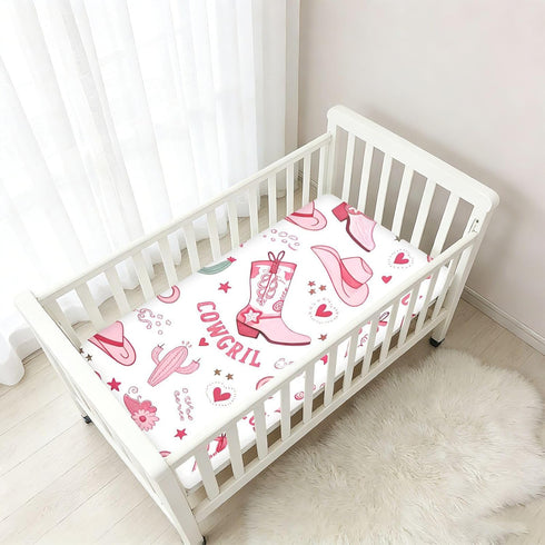 CZXW 52" 28" Pink Cowgirl Boots Crib Sheets Fitted x Natural Cotton Soft & Breathable for Baby Crib Mattress