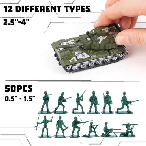 62PCS Diecast Military Vehicles Playsets - 3 Otters Army Toy Vehicle Models with Alloy Metal Vehicles and Army Men