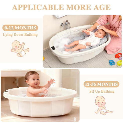 EverKiddo 0-36 Baby Bathtub, Baby Bath Tub with Thermometer & Soft Cushion, Collapsible Infant Bathtub for Newborn