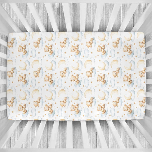 Pynnlts 52x28in Cartoon Bear Baby Crib Sheets Fitted Crib Sheet for Boys Girls Cute Bear Moon Stars Clouds Baby Sheet