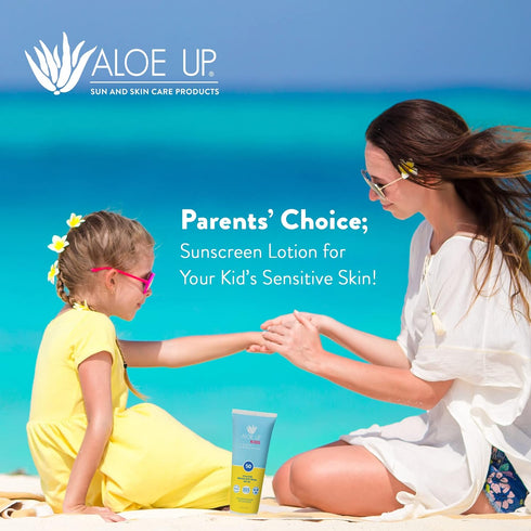 50 6 Oz Aloe Up Kids Sport Sunscreen Lotion SPF - Broad Spectrum Sheer Face and Body Sunscreen Protector for Sensitive