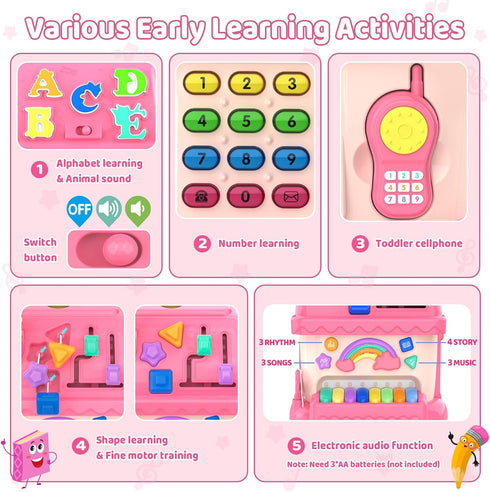 1 12-in-1 1-2, 1st 6-12 12-18 Toddler Toys for Year Old Girl Gifts, Montessori Musical House Toddler Learning Toys
