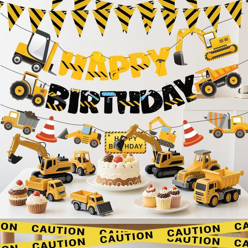 FIGEPO Set Construction Party Supplies Dump Truck Party Decorations with caution tape, construction pennant flags