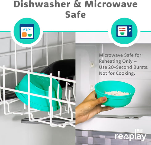 Re-Play 12 Oz. Toddler Bowls for Snack and Everyday Dining - Set of 3, Dishwasher & Microwave Safe - Aqua Asst. Plus
