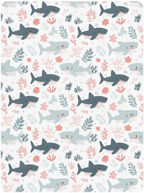 miaozhen 1 Pack 52x28 Cotton Baby Crib Sheets Comfy Breathable Cute Cartoon Tropical Shark White Toddler Mattresses