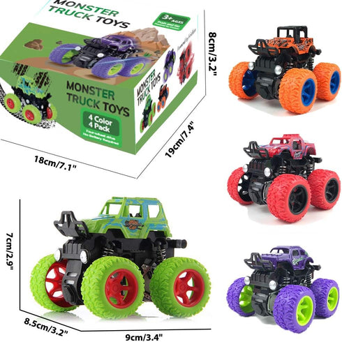Duyfioa 4 Pack 360 4 Playset 3 4 5 6 7 8 Monster Trucks for Boys, Pull Back Vehicles Cars for Toddlers, Rotation Wheels