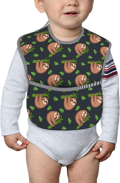 Qwalnely 2Packs 6-24 Sloth Baby Stuff Baby Bibs for Months Waterproof Washable Fabric (Sloth)