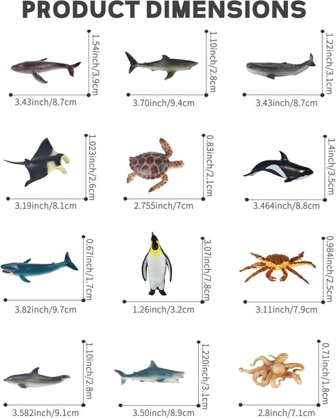 100% 12 RECUR Shark Toys Cake Topper for Kids Boys Sea Creatures Octopus Mini Figurines, Hand-Painted, Whale Shark