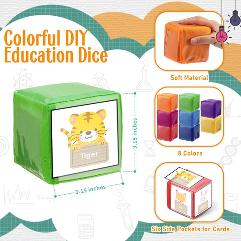 Yilloog 16 Pcs 3.15 Inch DIY Photo Pocket Dice Set - Large Clear Foam Dice for Classroom Education Playing Games