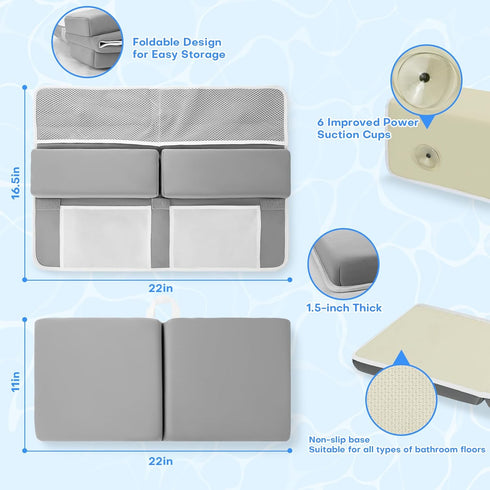 Elbow Set, Bath Kneeler and Rest Pad Comfortable Baby Bath Kneeling Pad for Tub with Toy Organizer Pockets, Non-Slip