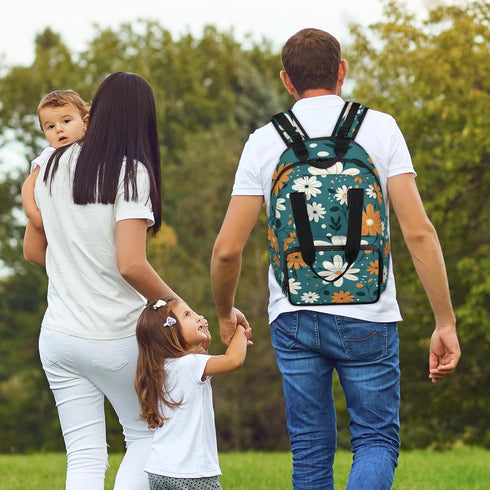 Shoblo Backpack Retro Daisy Flowers Diaper Bag for Travel, Waterproof Diaper Bag with Insulated Bottle Pockets & USB