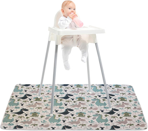 Baby Splat Floor Mat for Under High Chair, Washable Waterproof Portable Anti-Slip Mat, 51 x 51 inches (Green Dinosaur)