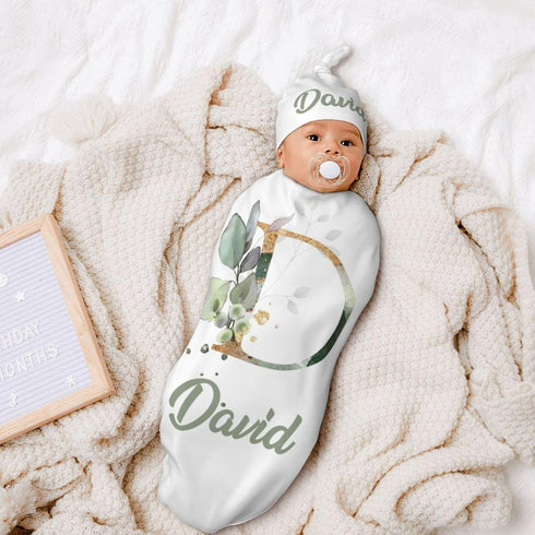 Set Personalized Baby Swaddle and Hat for Girls and Boys - Custom Baby Blankets with Initials