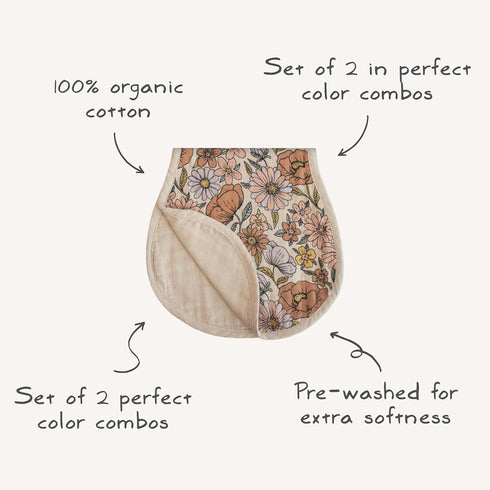 mushie Muslin Baby Burp Cloths, 100% Organic Cotton, Set of 2 (Fall Yellow/Fog)