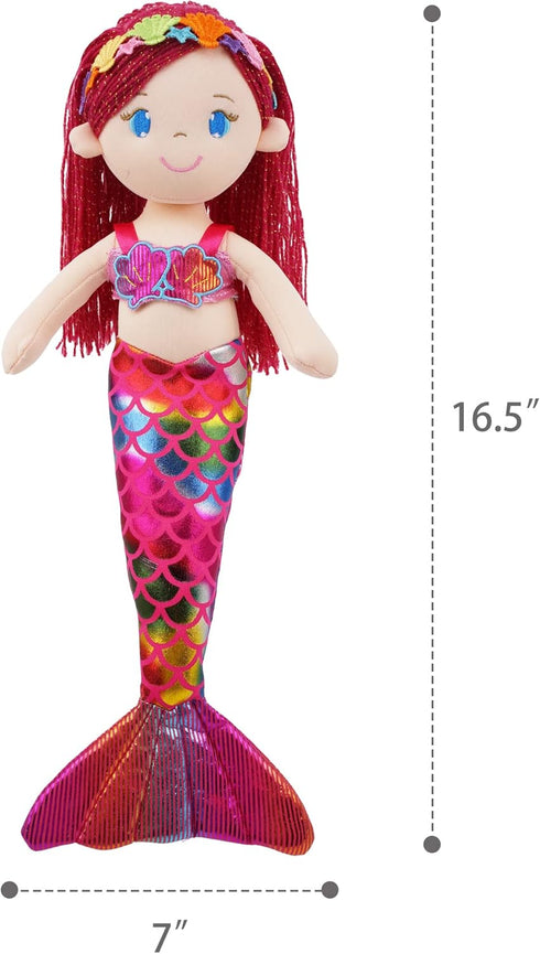 June Garden 16.5" Sparkly Mermaid Aurelia - Soft Plush Stuffed Doll Gift for Toddler Girls
