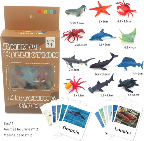 MEROCO Montessori Animal Match Game Cards - Marine Animal Matching Montessori Language Materials for Toddlers Preschool