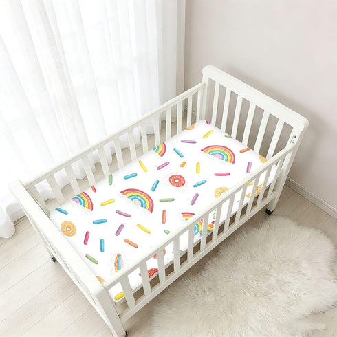 CZXW 52" 28" Rainbow with Sprinkles Crib Sheets Fitted x Natural Cotton Soft & Breathable for Baby Crib Mattress