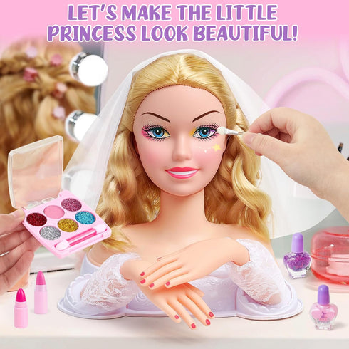 Set, 3 4 5 6 7 8+ Toylink Doll Head for Hair Styling Kids Makeup Blonde Bride Beauty Stylist Pretend Play Toy