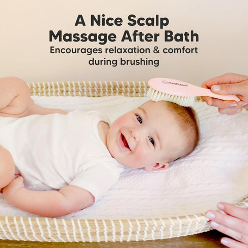 Baby Hair Brush - Soft Goat Bristles, Cradle Cap Brush for Infant, Toddler, Kids (Blush, Oval)