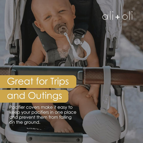 Ali+Oli BPA-Free Silicone Pacifier Holder Case (1-pk) - Newborn Travel Baby Pacifier Pouch, Grey