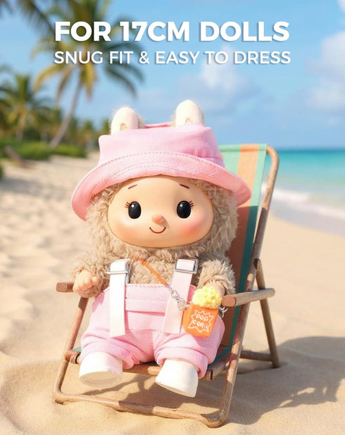 Set 6.69''/17cm Clothes for Labubu Clothes (NO Doll) fit Doll Clothes, Premium Outfit with Accessories, Pink-Popcorn