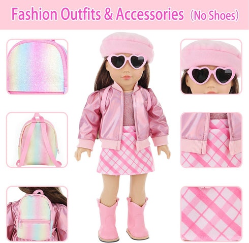 17 18 Inch Set Backpack 18" Ecore Fun Pcs American Doll Accessories Cosmetic with & Outfits | Pretend Play Makeup Kit