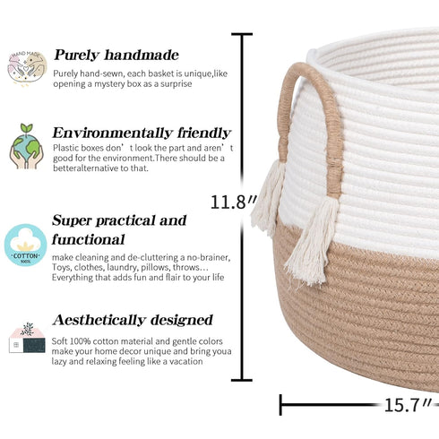 Toys-15.7"x 11.8"-Boho R RUNKA Large Basket for Baskets for Living Room,Bedroom,Nursery | Large Woven Baskets, Cube