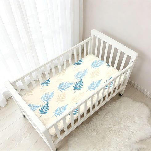decor gift 1 Pack Fern Baby Blue Baby Crib Sheets Cotton Playard Sheet Soft Crib Mattress Sheet for Nursery Decor para