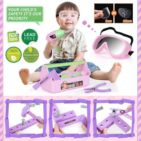 Set Playset 3 4 5 6 Kids Tool - Toddler Tool with Toy Drill, Toy Tool Box, Construction Tools - Pretend Play Toddler
