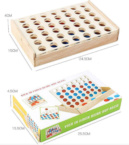 4 in a Row Wooden Board Game - Foldable Line Up 4 Classic Family Toy for Kids and Family