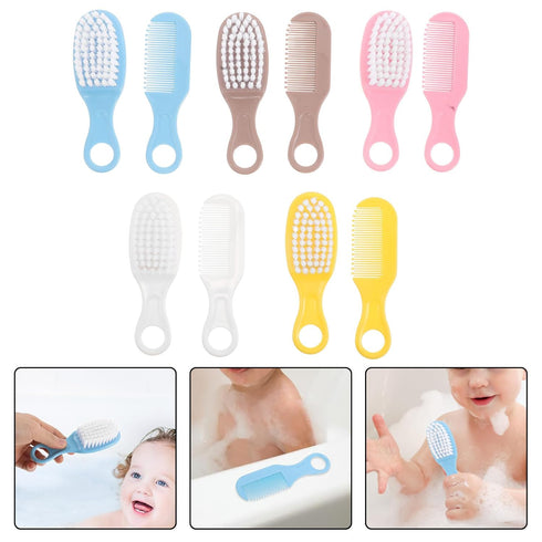 LIOOBO 5 Sets Set Hairbrush and Grooming Comb for Newborns with Soft Bristles for Scalp Treatment and Bathing Kit