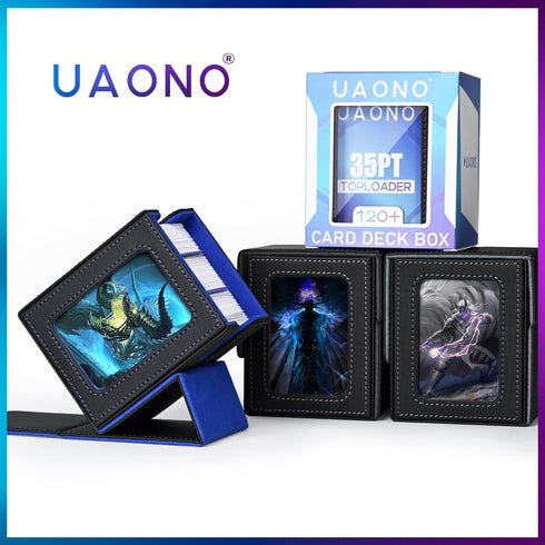 Card Deck Box with Patented Design, MTG Commander Display Case Holds 100+ Double-Sleeved Cards, Black&Blue