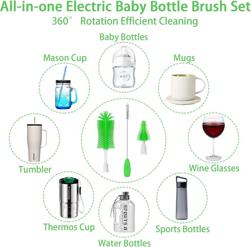 Set Electric Baby Bottle Brush, Rechargable Electric Bottle Brush Cleaner for Travel, Portable Baby Bottle Cleaner