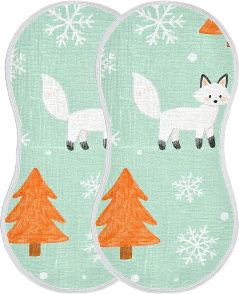 decor gift 4 Pack 22x11in Cotton Burp Cloths Muslin Breathable Merry Christmas Fox White Green spit up Rags for Babies