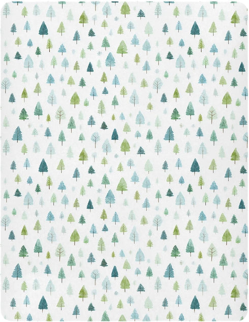 Pfrewn Christmas Crib Sheets for Boys Girls Green Rustic Fir Trees Fitted