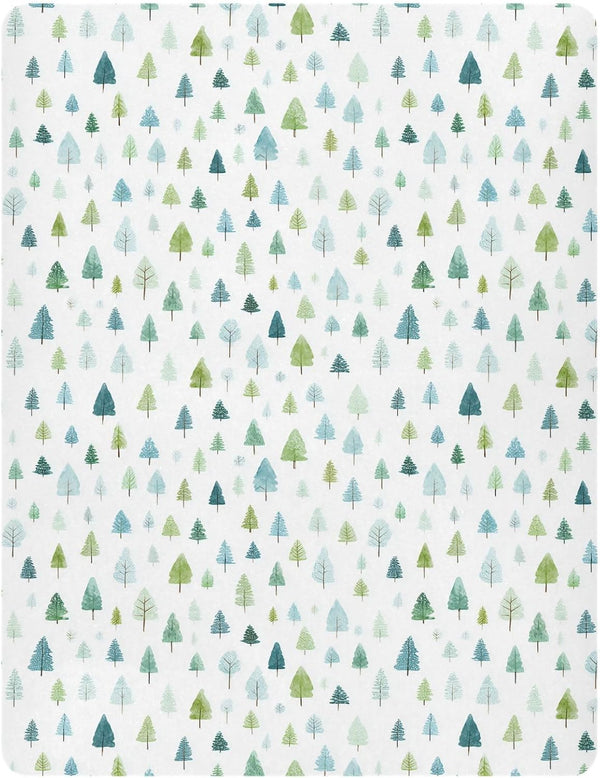 Pfrewn Christmas Crib Sheets for Boys Girls Green Rustic Fir Trees Fitted