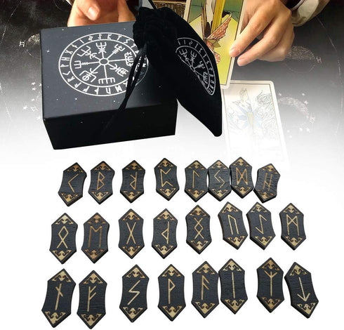 Handmade Wooden Rune Divination Game Set, Nordic Handmade Woodcut Rune Stones with Dedicated Storage Bag