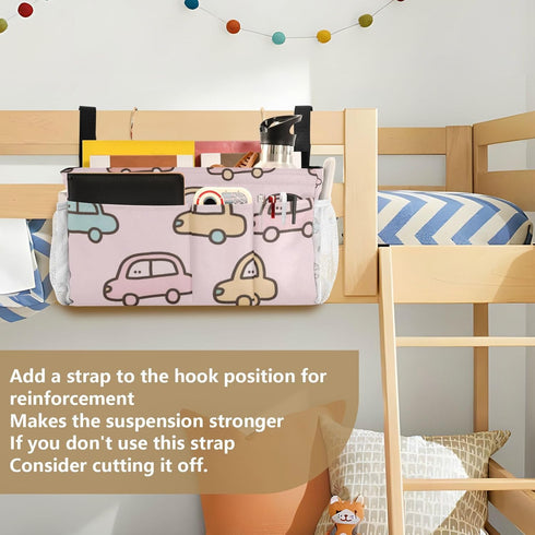 SyXIOP Pink Cartoon Car Bedside Hanging Storage Basket Table Cabinet Storage Organizer for Bunk Hospital Beds Dorm