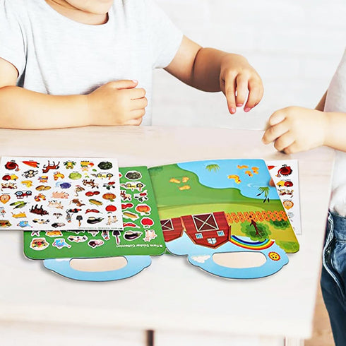 Reusable Sticker Books for Kids, Travel Removable Toddler Farm Sticker Books for 3-5 Year Old Birthday Gifts