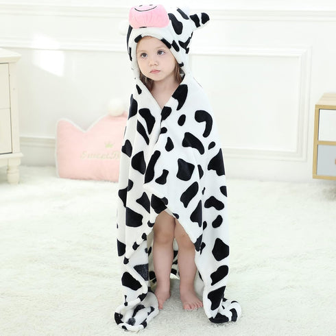 MICHLEY Baby Hooded Swaddling Blanket, Animal Face Toddler Throw Blanket for Boys Girls 0-3 Years (Cow)