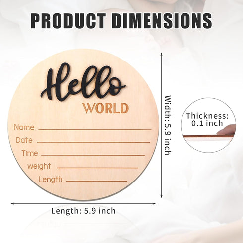 Yylaiire 5.9 Inch Wooden Baby Announcement Sign, Hello World Newborn Sign, Hospital Birth Stat Plaque, Hospitals