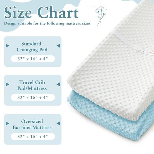 Homiest 2 Pack Changing Pad Cover, White + Light Blue Changing Table Sheets, Ultra Soft Fleece Minky Dot Fabric