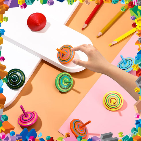 Gifts(100 Aoriher Wood Spinning Tops for Kids, Colorful Wooden Gyroscopes Toy, Educational Kindergarten Toys, Rainbow