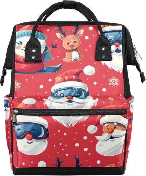 Hsnar Snowman Santa Claus Waterproof Diaper Bag Backpack Large Capacity Baby Bag with