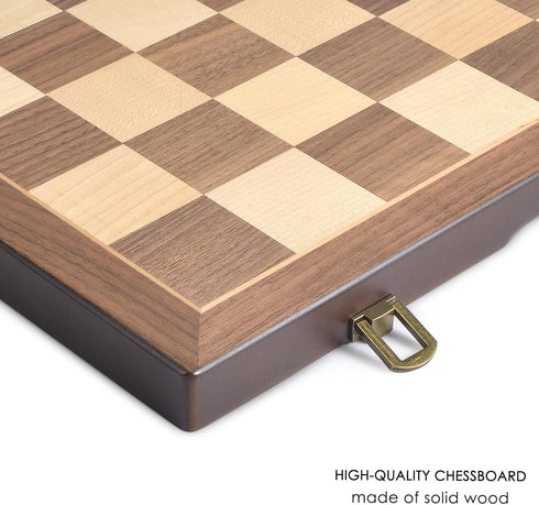 AMEROUS Magnetic Wooden Chess and Checkers Game Set, 15 Inches, 2 Extra Queens, Gift Package