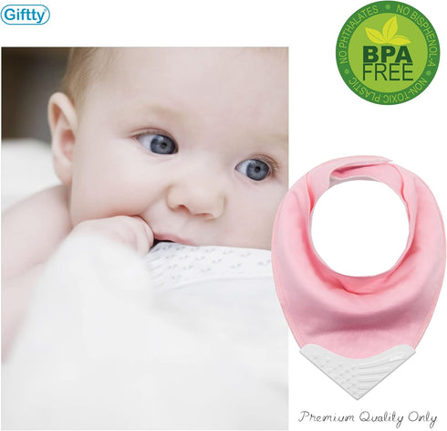 Teething Bibs Baby Bandana Bib Sets with Teething Corner (American Flag Style), BPA-Free Silicone Teether