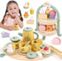 Wooden Tea Party Set for Little Girls, Toddler Tea Set with Cupcake