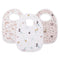 Snap Muslin Bibs for Girls, 3-Pack Baby Bibs for Infants, 100% Cotton Muslin, Adjustable Snaps, Soft & Absorbent