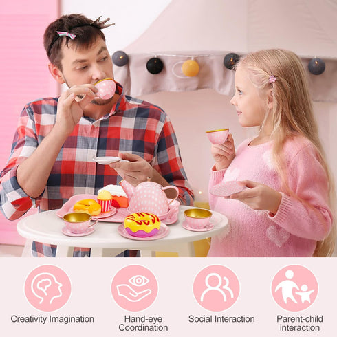 Tea Party Set for Little Girls, Princess Tea Time Toys with Dessert Carrying Case, Kids Kitchen Pretend Playset